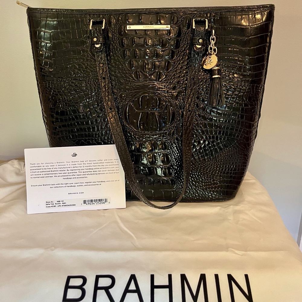 Brahmin Black Asher Croc-Embossed Tote